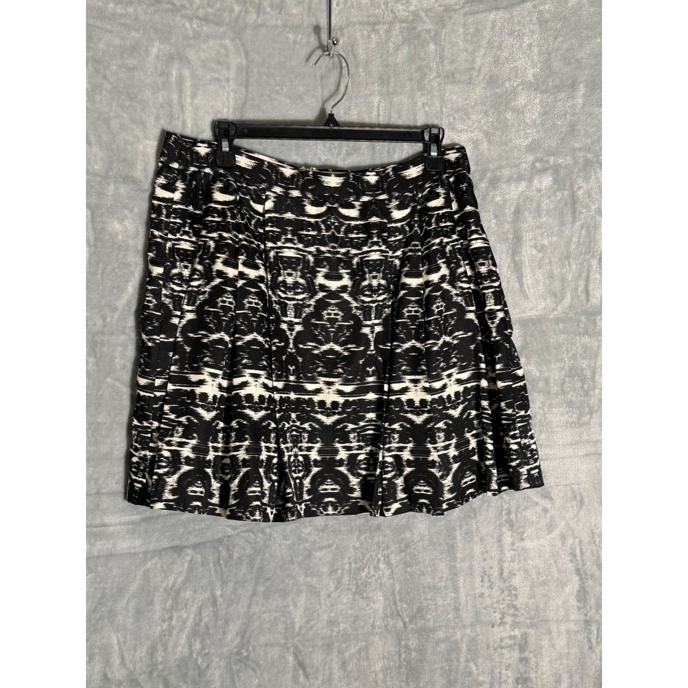 J.Crew Womens Black White Ikat Abstract Pleated Mini Skirt Size 8